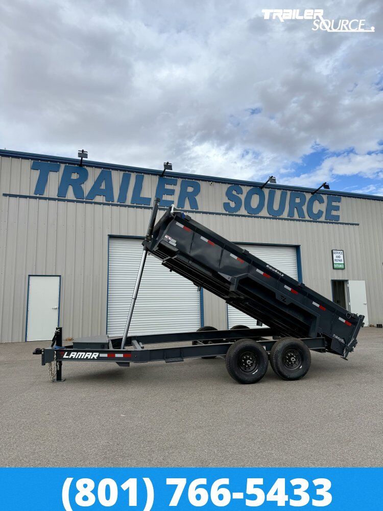 7x14 Lamar DT Dump Trailer - 24" Sides - 14K GVWR - 7 Gauge Floor, Stabilizer Jacks, Telescopic
