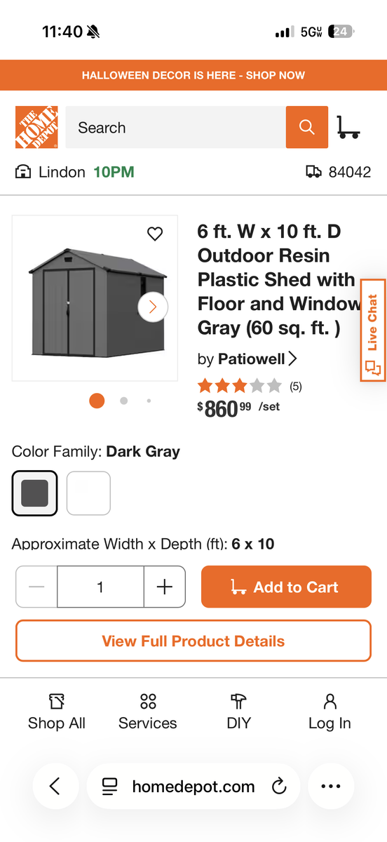 6 ft W   10 ft D Outdoor Resin Plastic Shed With Floor and Windows Dark Gray ( 60 sq. Ft. )