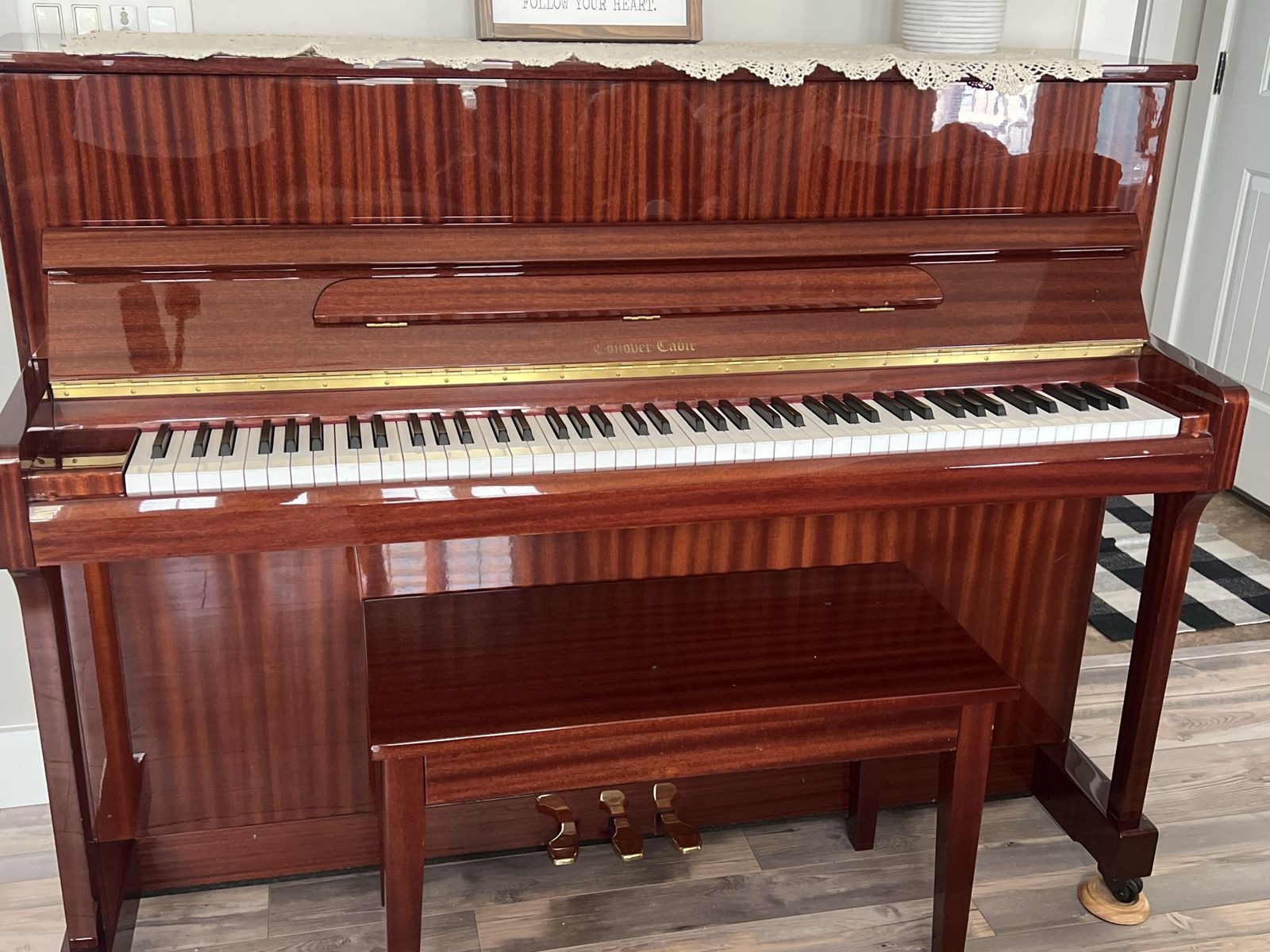 Conover Cable Upright Piano with Matching Bench - Glossy Wood Finish