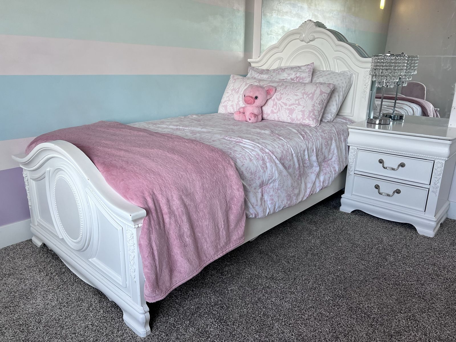 White Twin Bed & Nightstand