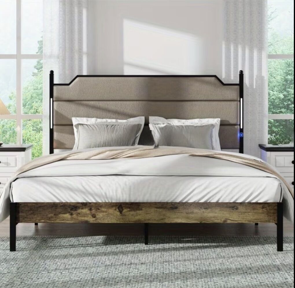 Queen Bed — Charging, Storage & LED Lights