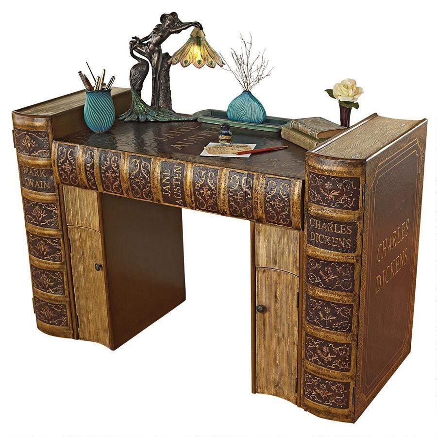 Literary Volumes 50.5 in. Rectangular Wood Multi-Colored 2-Drawer Writing Desk
