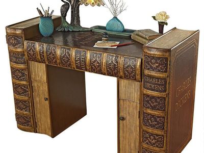 Literary Volumes 50.5 in. Rectangular Wood Multi-Colored 2-Drawer Writing Desk