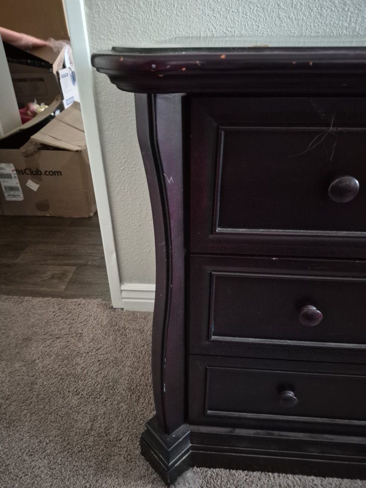 Dark Wood 3-Drawer Dresser with Cabinet Door