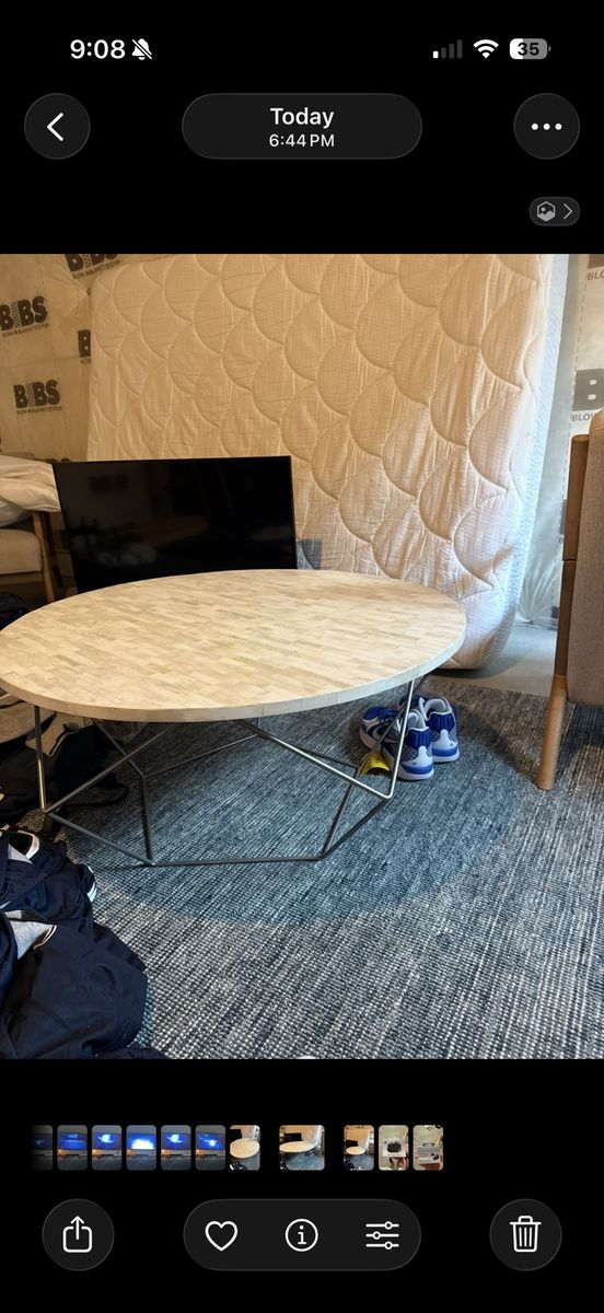 West Elm Modern Round Coffee Table with Tiled Top and Geometric Metal Base