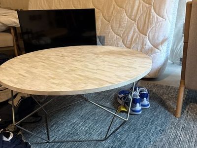 West Elm Modern Round Coffee Table with Tiled Top and Geometric Metal Base