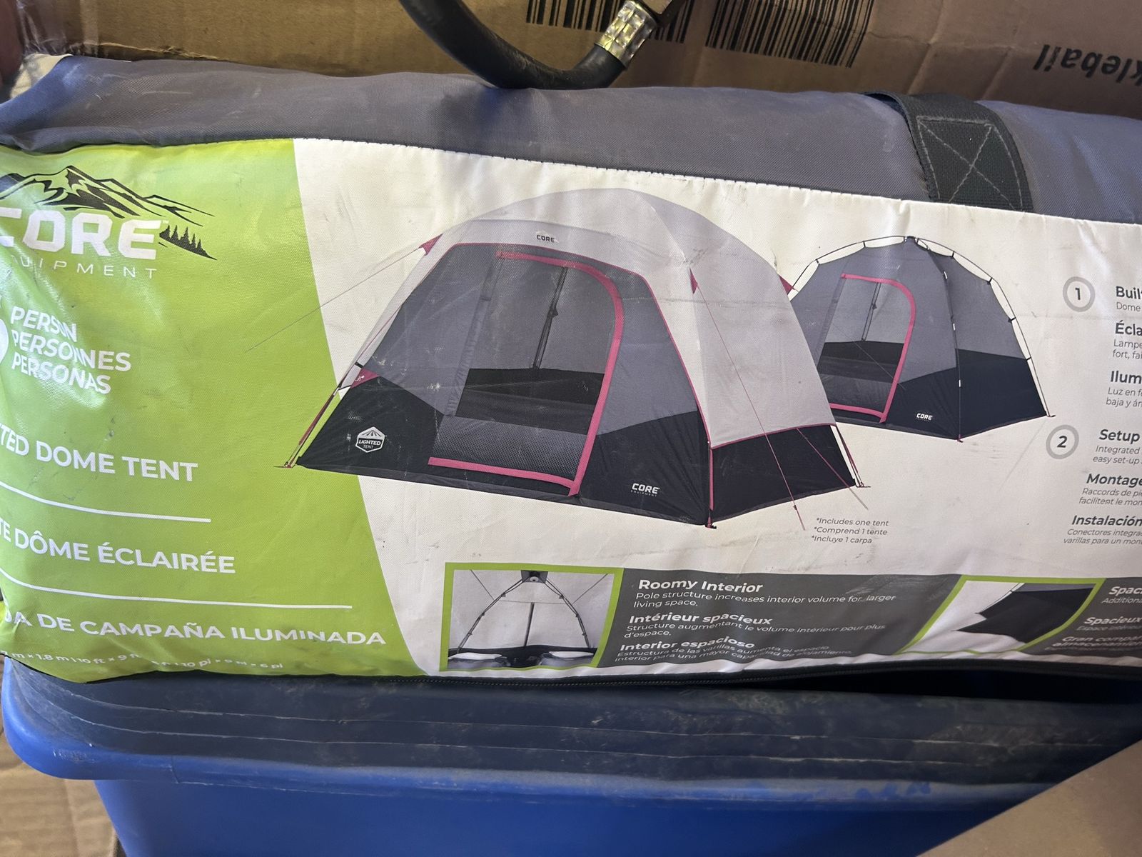 CORE Equipment Lighted Dome Tent Gray and Pink Camping Tent