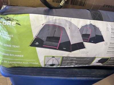 CORE Equipment Lighted Dome Tent Gray and Pink Camping Tent