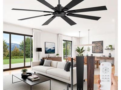 ZMISHIBO 62" Black 8-Blade Indoor/Outdoor Ceiling Fan w/ Remote, DC Reversible Motor, No Light