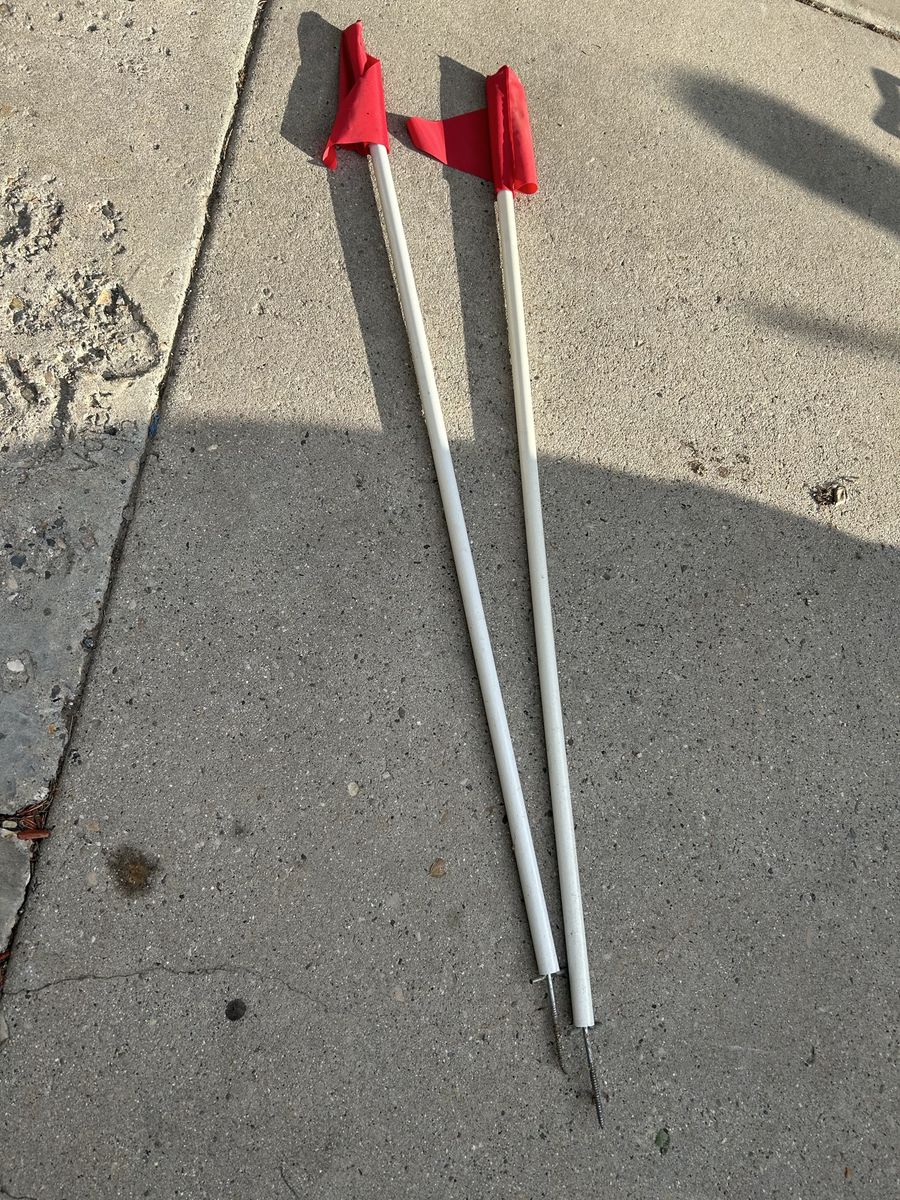 Pair of Used Red Corner Flags with Ground Spikes for Sports Field/Yard