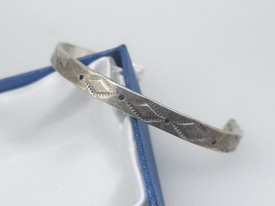 Vintage Navajo Sterling Silver Cuff Bracelet - Signed Native American