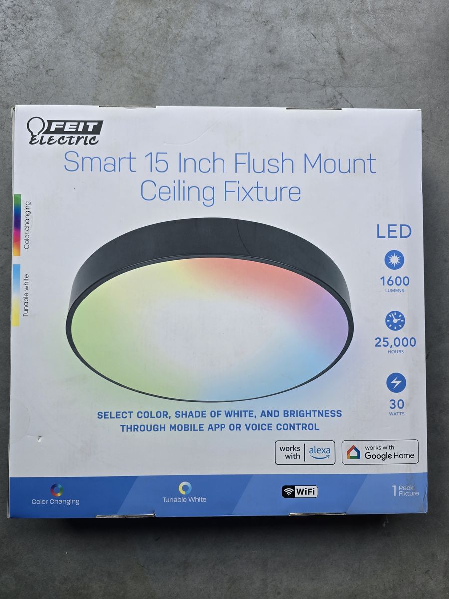 NEW Electric Smart Ceiling Light Fixture 15" Round Flush Mount