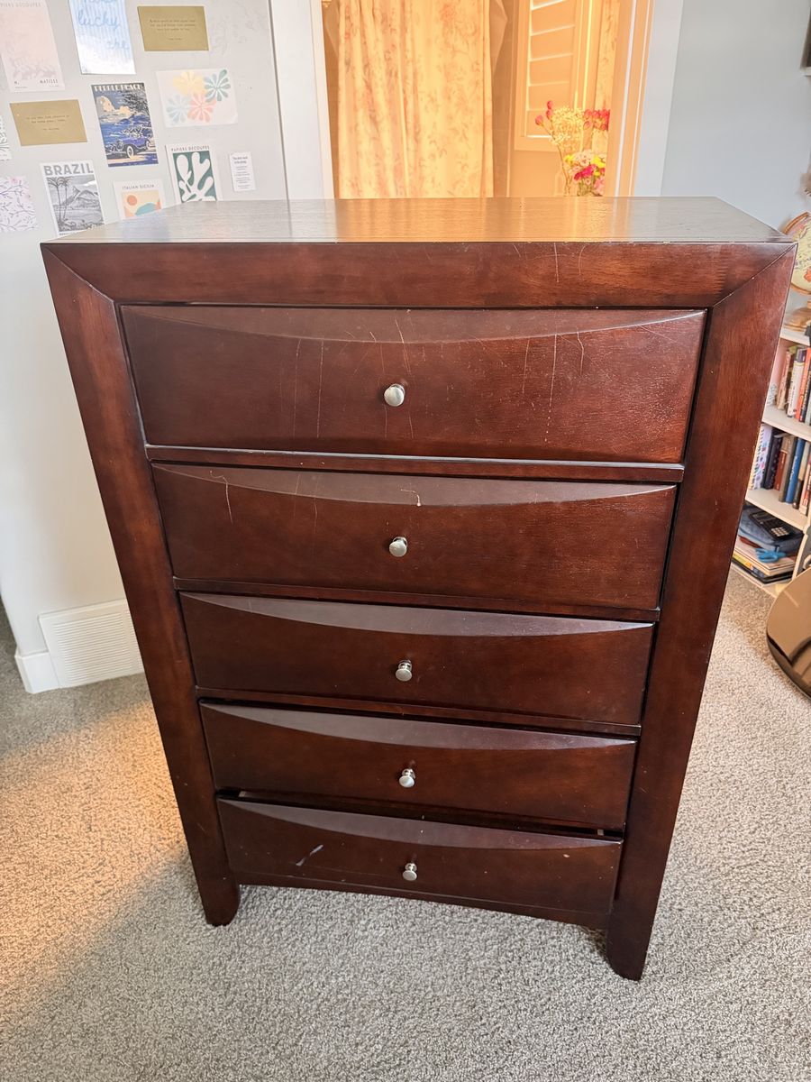 5-Drawer Tall Dresser Cherry Wood