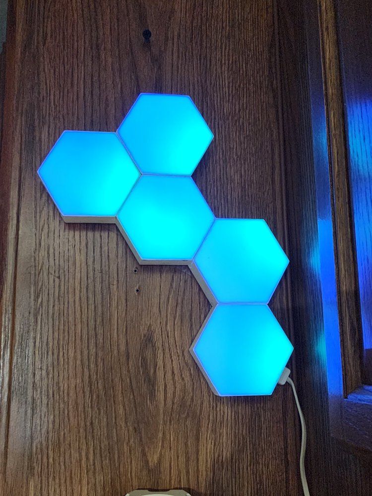 Hexagon LED Wall Light Panels (5 Panels, Blue RGB Glow)