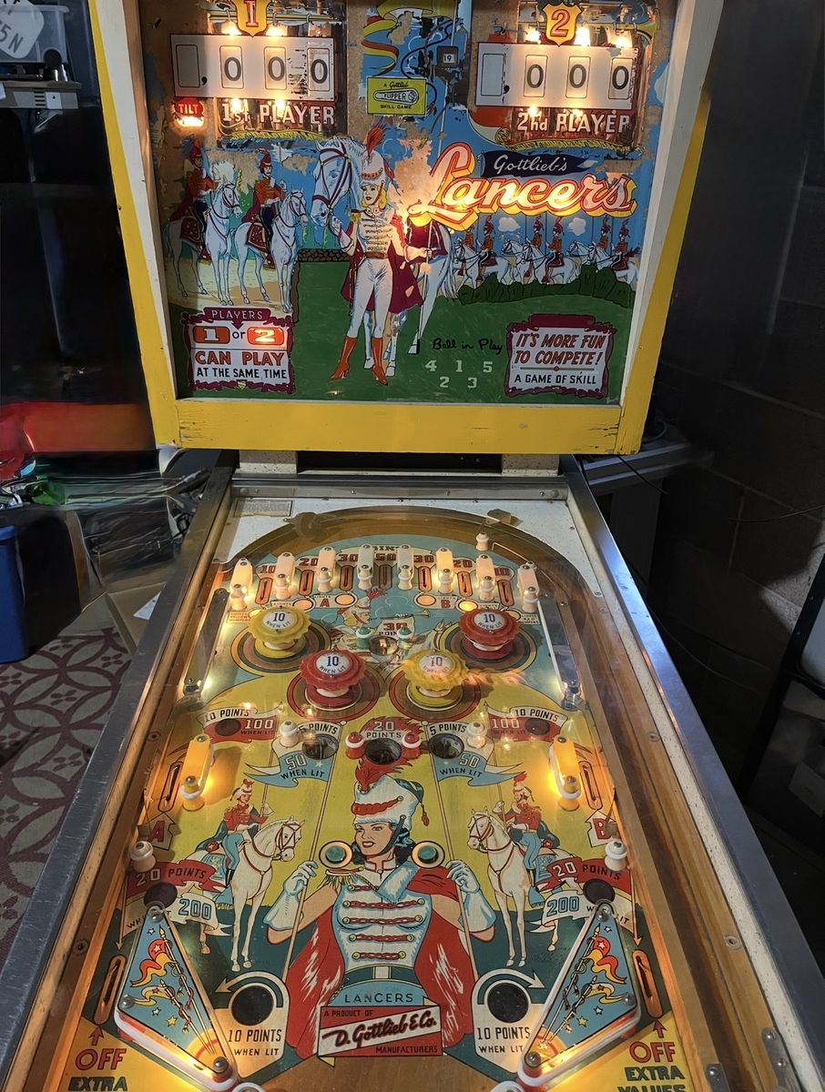 Gottlieb Lancers Vintage Pinball Machine - Classic 2-Player Electro-Mechanical Arcade Game