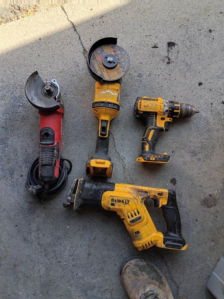 DeWalt Cordless Angle Grinder, Reciprocating Saw, Drill & Milwaukee Corded Angle Grinder