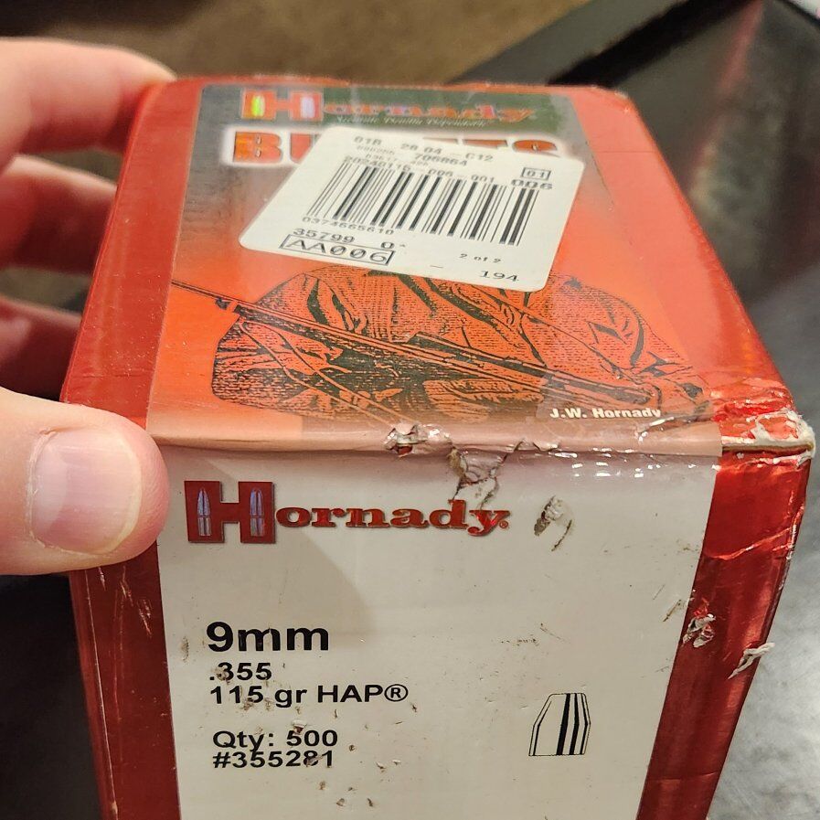 New Box of Hornady 9mm .355 115 gr HAP #355281