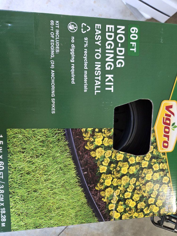 Vigoro 60ft No-Dig Landscape Edging Kit with 24 Anchoring Spikes - Easy Install, Recycled Material