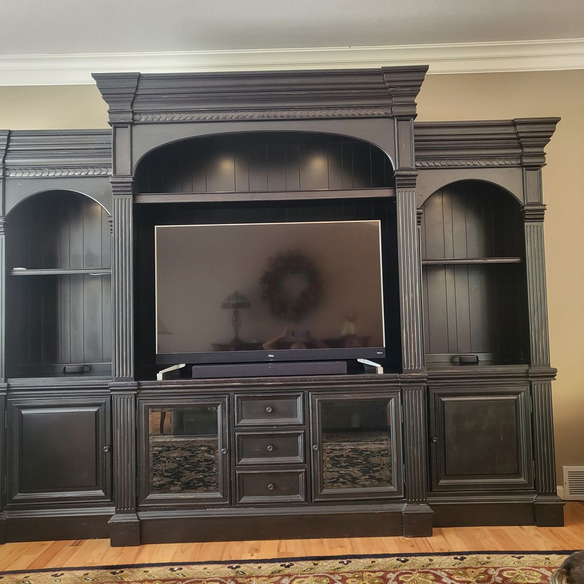 Large Dark Wood Entertainment Center Wall Unit $400