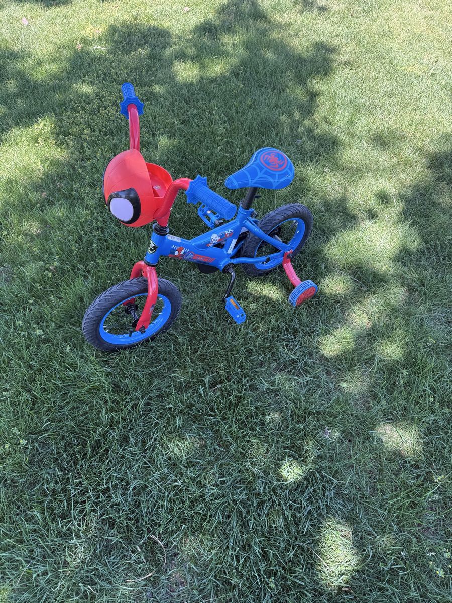 Spider-Man Kids 12" Training Wheel Bike - Blue & Red Bicycle for Young Riders