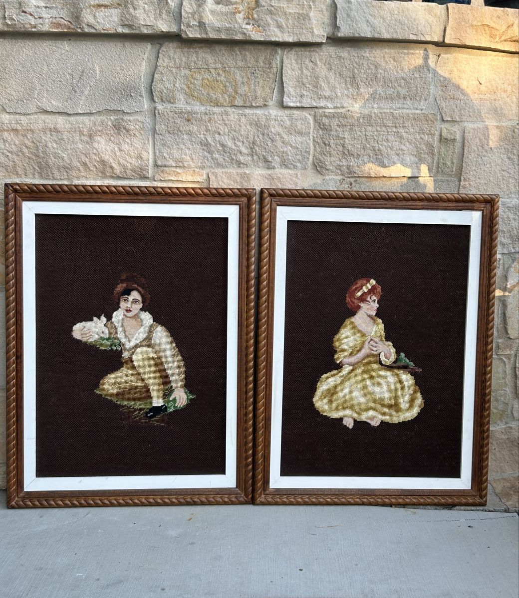 Pair of Vintage Needlepoint Framed Pictures