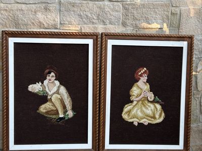 Pair of Vintage Needlepoint Framed Pictures
