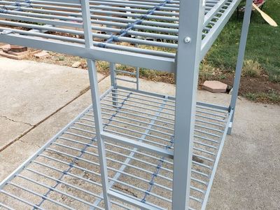 Sturdy Gray Metal Full Size Over Full Size Bunk Bed Frame 78" L x 56" W x 72" H with Integrated Ladders