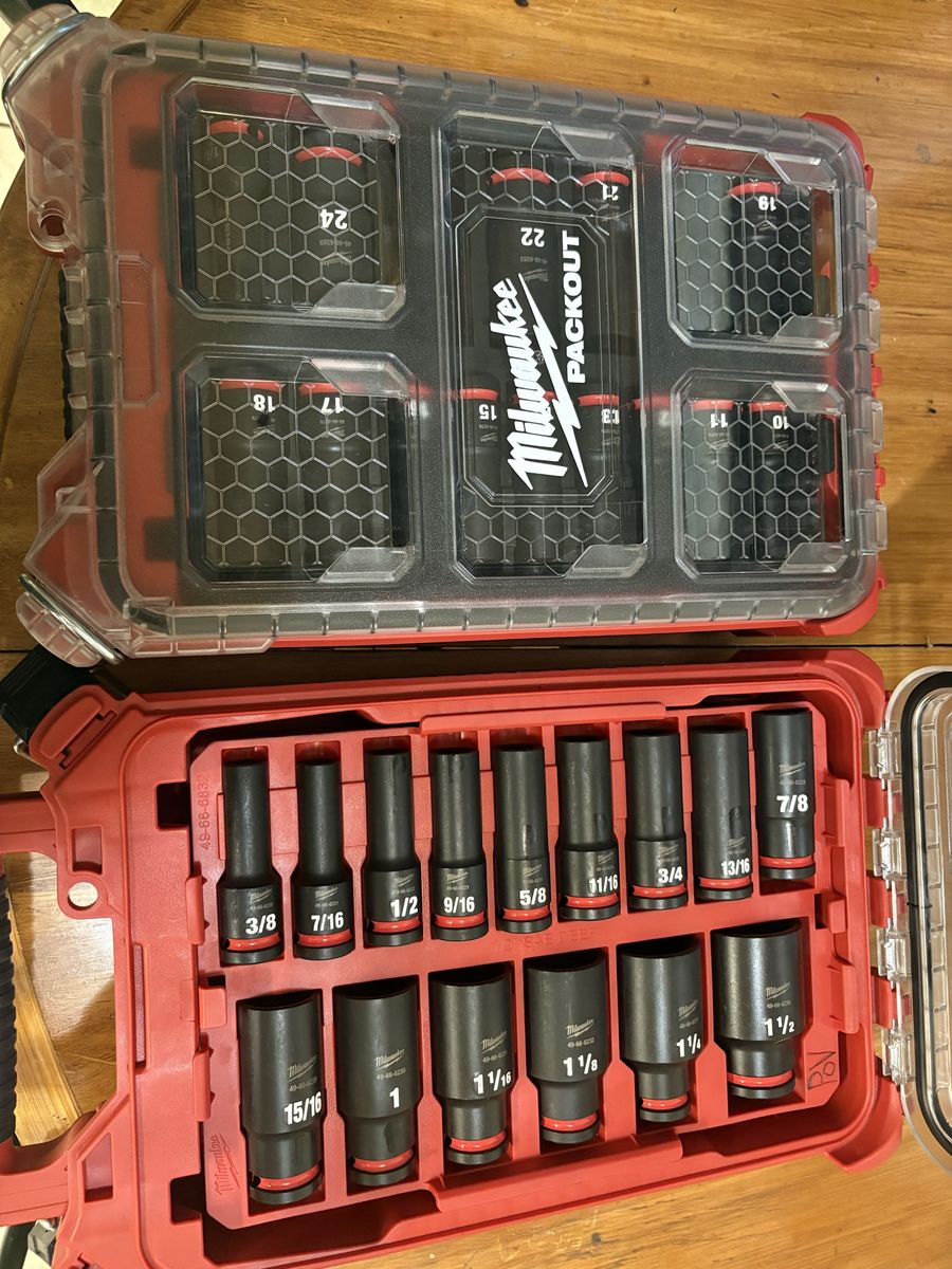 Milwaukee PACKOUT Deep Well Impact Socket Set - SAE & Metric Sizes, 1/2" Drive