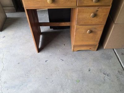 Vintage Wooden Desk with 5 Drawers - Solid Wood Writing Table
