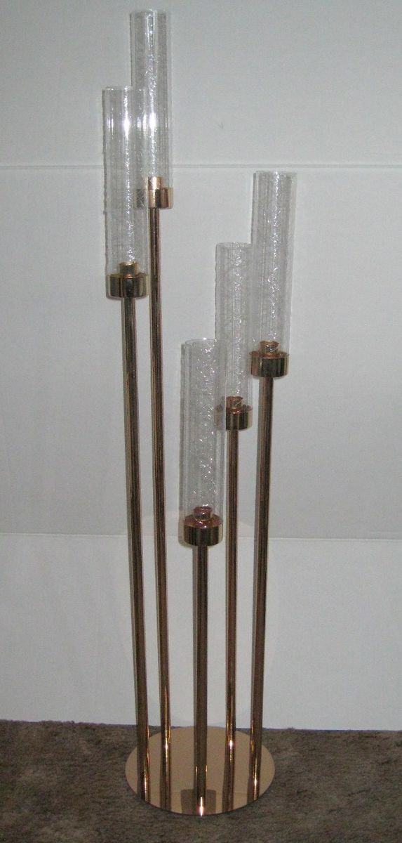 New 2 Sets, 5-Arm Candelabra with Acrylic Lampshade, Wedding, Floor, Centerpiece 42"