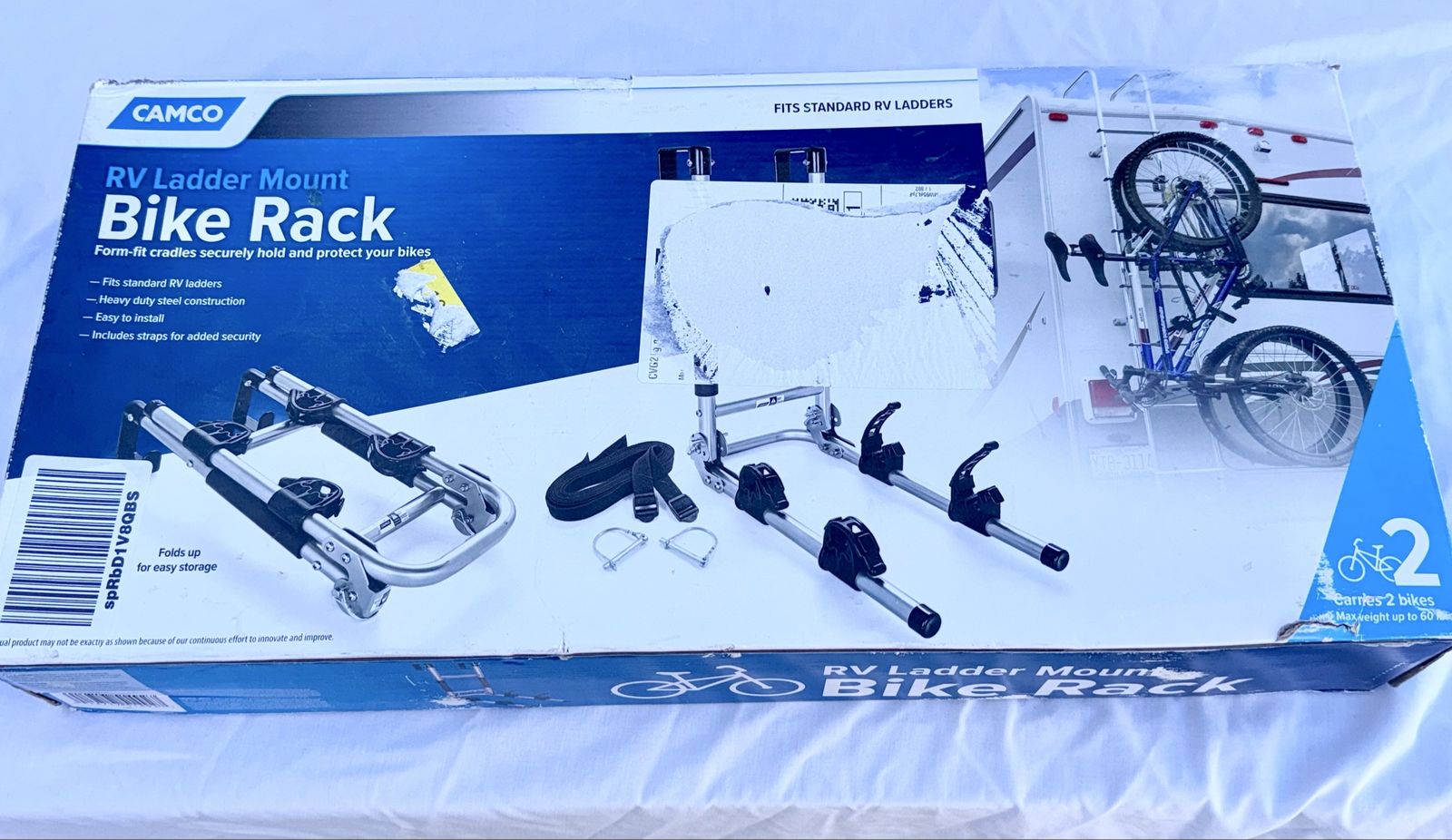 CAMCO RV Ladder Mount Bike Rack - Fits Standard RV Ladders, Holds 2 Bikes