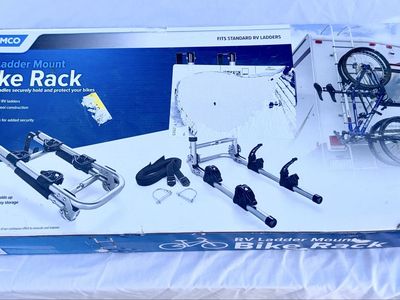 CAMCO RV Ladder Mount Bike Rack - Fits Standard RV Ladders, Holds 2 Bikes