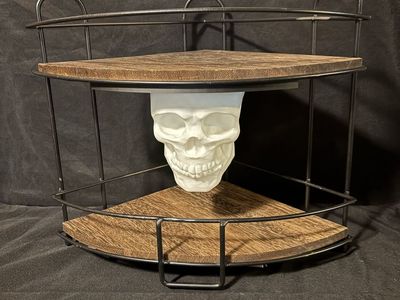 2-Tier Gothic Skull Corner peekaboo Shelf Wood & Black Metal Frame Organizer