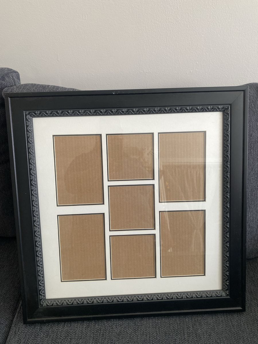 Black Multi-Opening Picture Frame for 7 Photos - Ornate Border, Wall Mountable