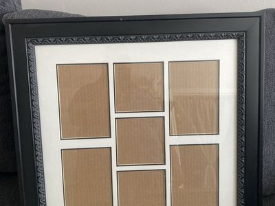 Black Multi-Opening Picture Frame for 7 Photos - Ornate Border, Wall Mountable