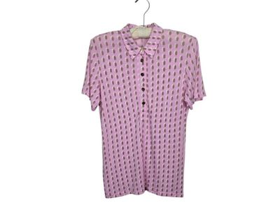 GG Blue Gold Button Henley Short Sleeve Polo Golf Shirt Pink Oval Print Medium