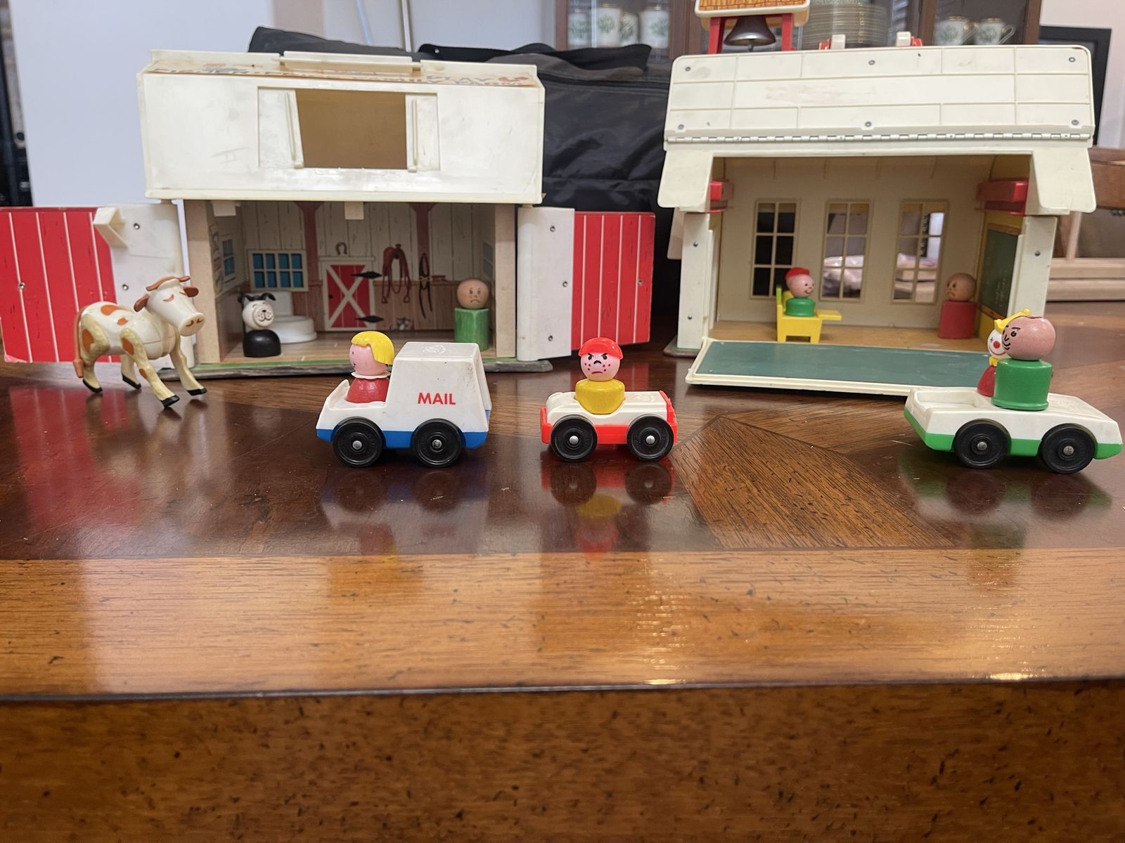 Vintage Fisher-Price Little People Play Family School & Barn Farm Playset w/ Figures & Vehicles