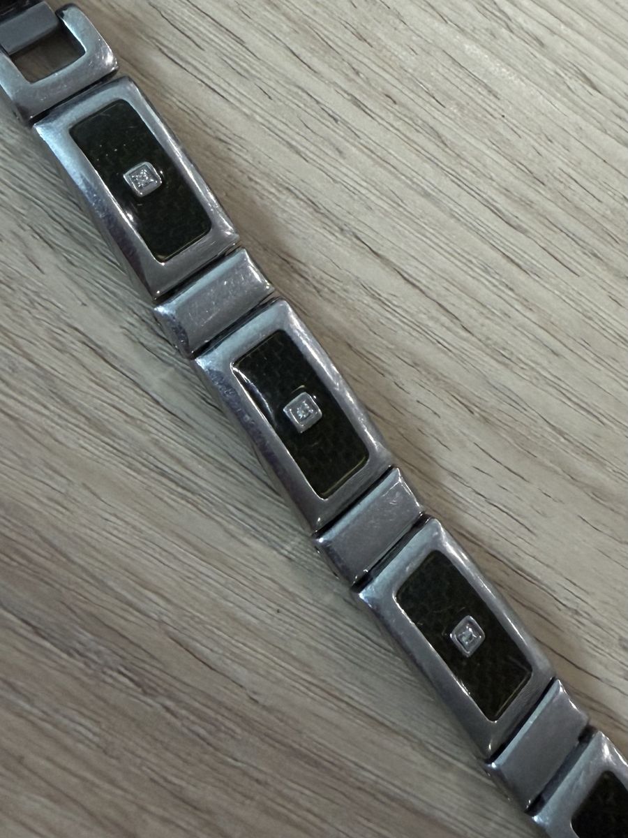 Sterling Silver & onyx Inlay Bracelet with Diamond Accents