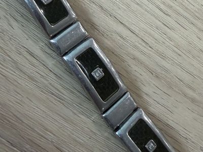 Sterling Silver & onyx Inlay Bracelet with Diamond Accents
