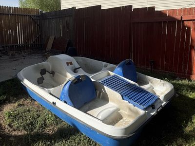 Used Blue and White Pedal Boat Without Motor