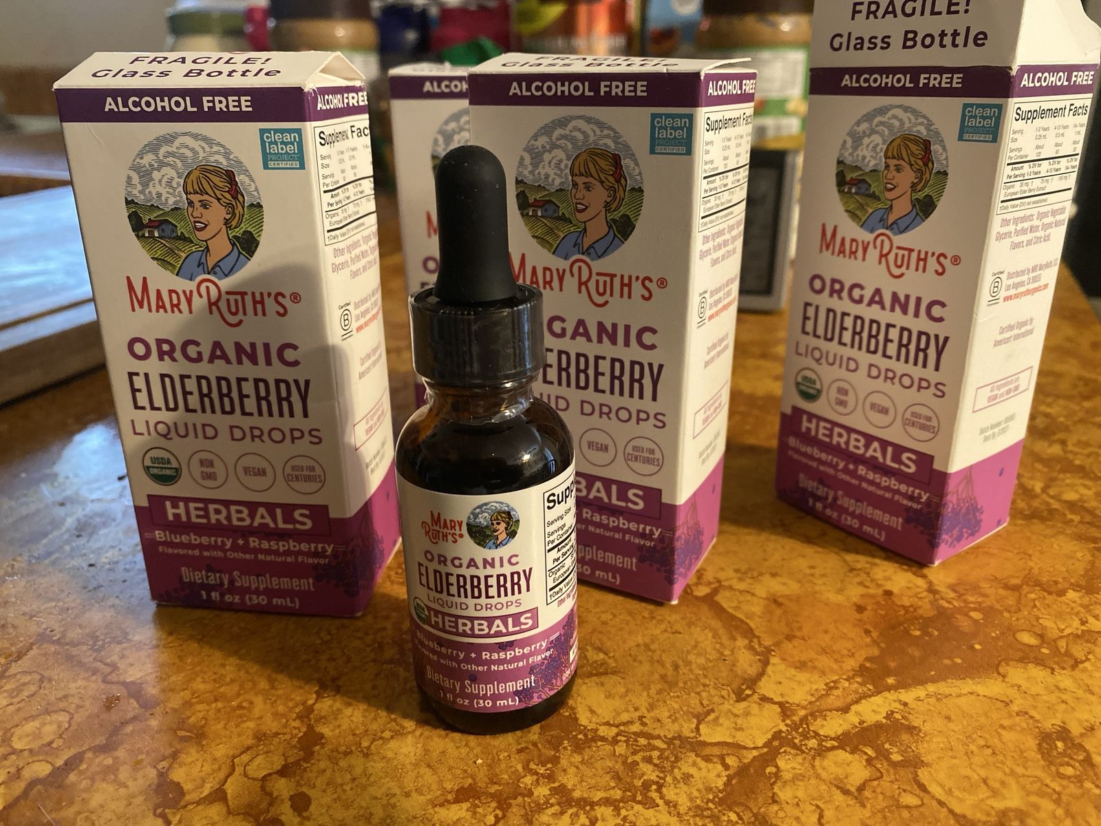 5 bottles Mary Ruth's Organic Elderberry Liquid Drops 1 fl oz (30mL) - Alcohol-Free, Vegan, Non-GMO