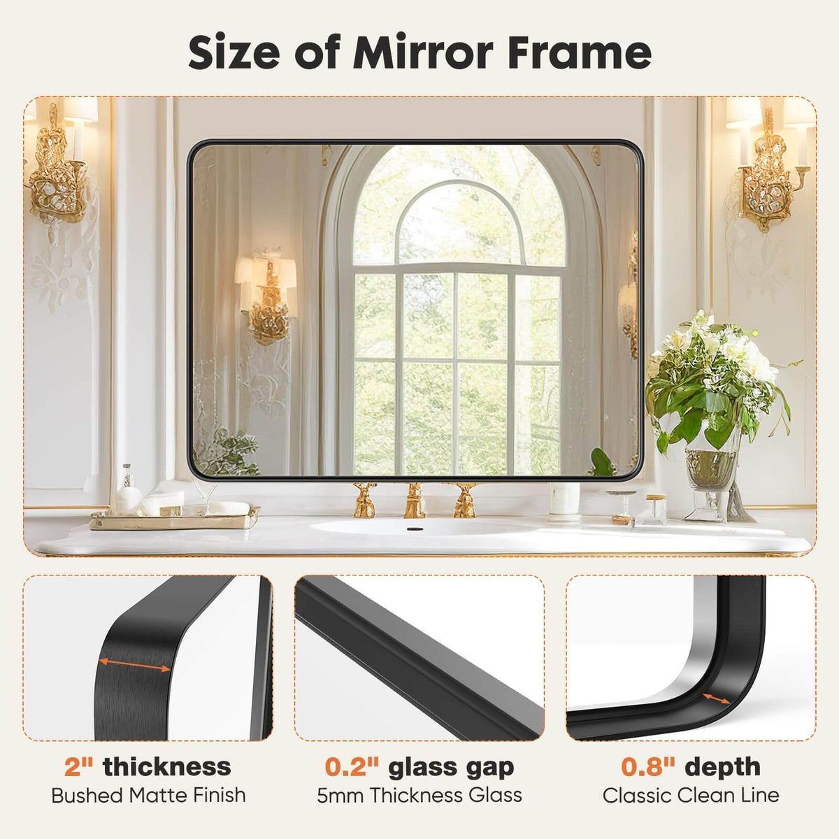 New in box 1 Black Bathroom Vanity Mirror for Wall, 30Lx22W Inch Metal Framed Wall Mirror