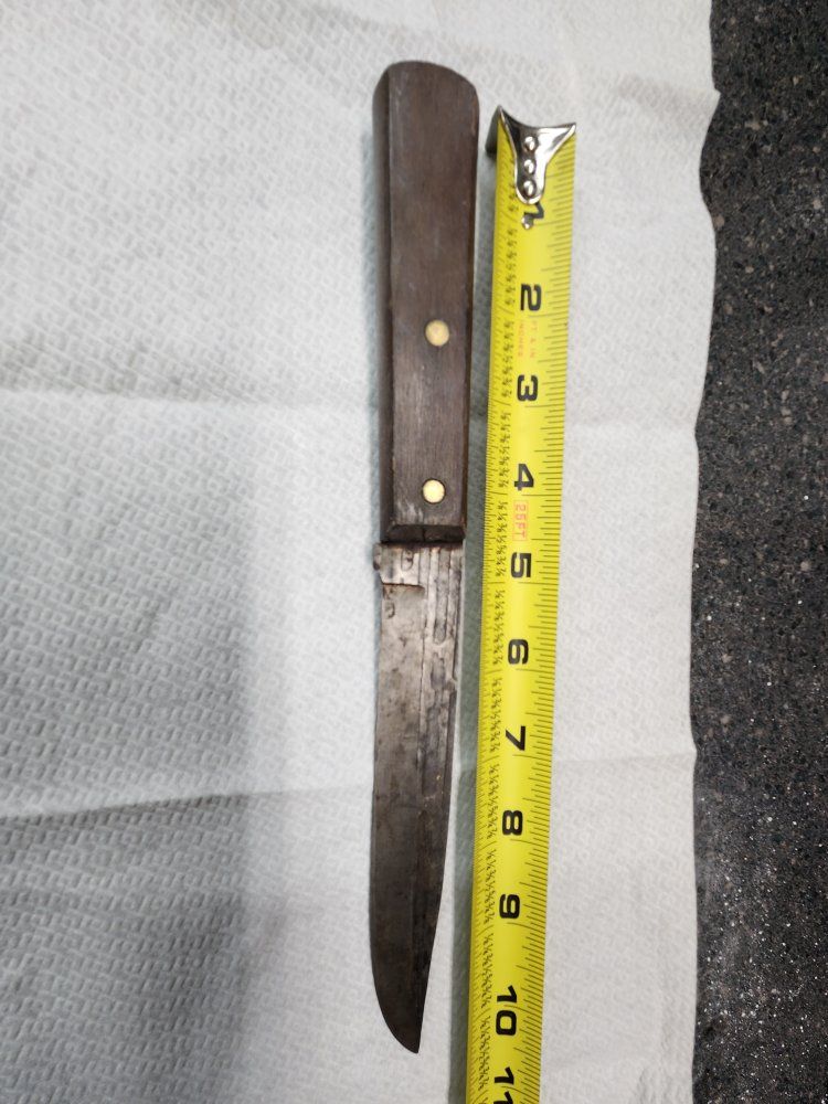Vintage J. Armstrong Knife with Wooden Handle and Etched Anvil Design