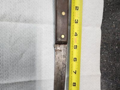 Vintage J. Armstrong Knife with Wooden Handle and Etched Anvil Design