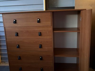 Modern Wood Dresser with 4 Drawers & Storage Cabinet - Sleek Design, Great Condition