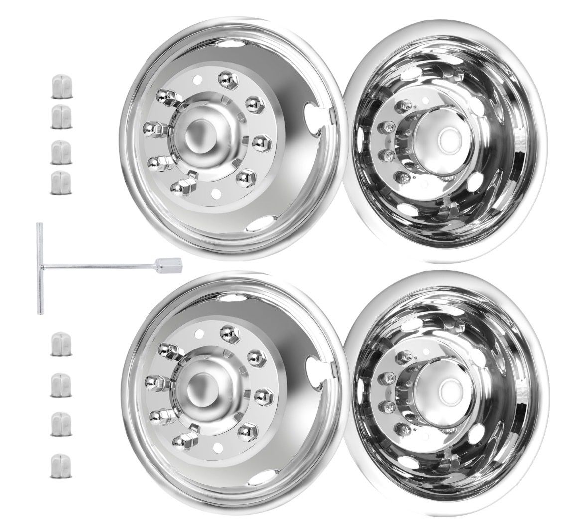 New Full Set Chrome Hubcaps fits Ford       F-450-550 2005-20025 Polished Chrome 2 Pc Front 2pc rear