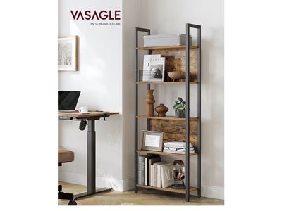 VASAGLE 5-Tier Industrial Bookcase, Rustic Brown & Black, Steel Frame, 24.4"W x 65"H