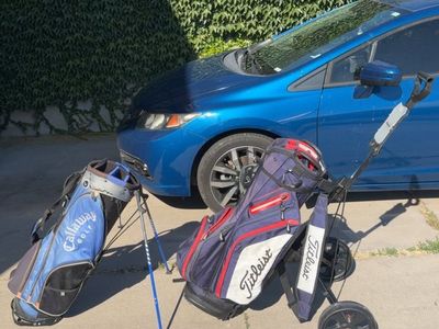 Callaway golf bag with stand, Titleist cart bag, 2 wheel golf push cart