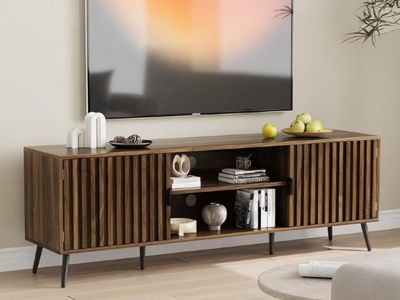 Smart FENDEE 53-Inch TV Stand for TVs up to 60 Inch, Mid-Century Modern Television Stand, Entertainment Center with Fluted Doors