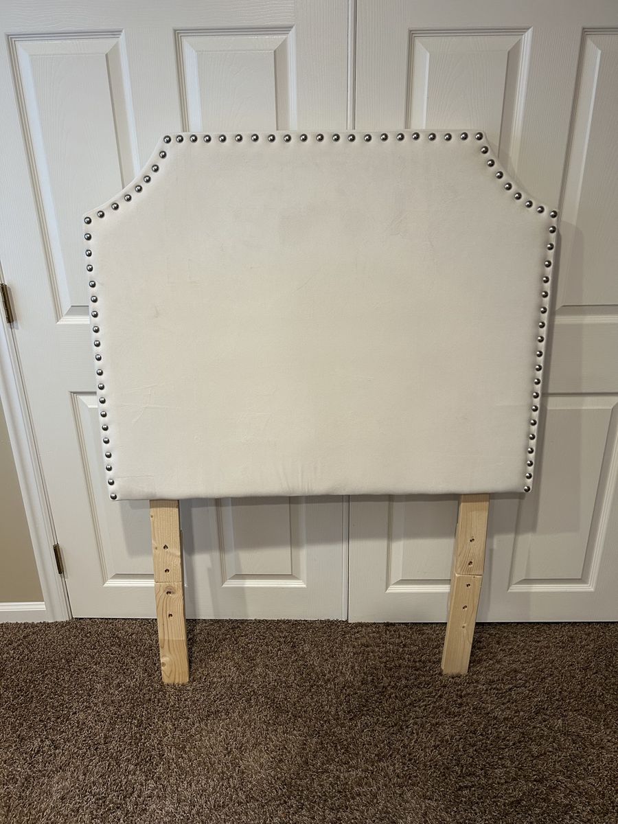 Off-White Upholstered Twin Headboard with Nailhead Trim